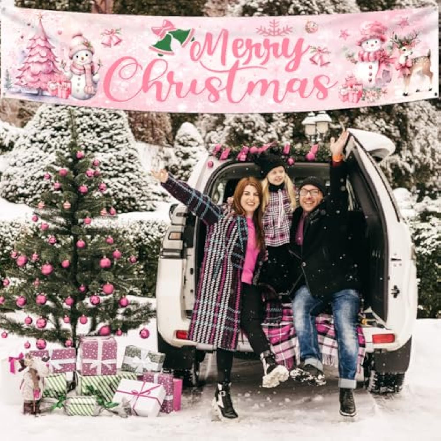 Pink Christmas Decoration Merry Christmas Sign Snowman Yard Banner For Holiday Decoration Christm Theme Party Supplies Outdoor