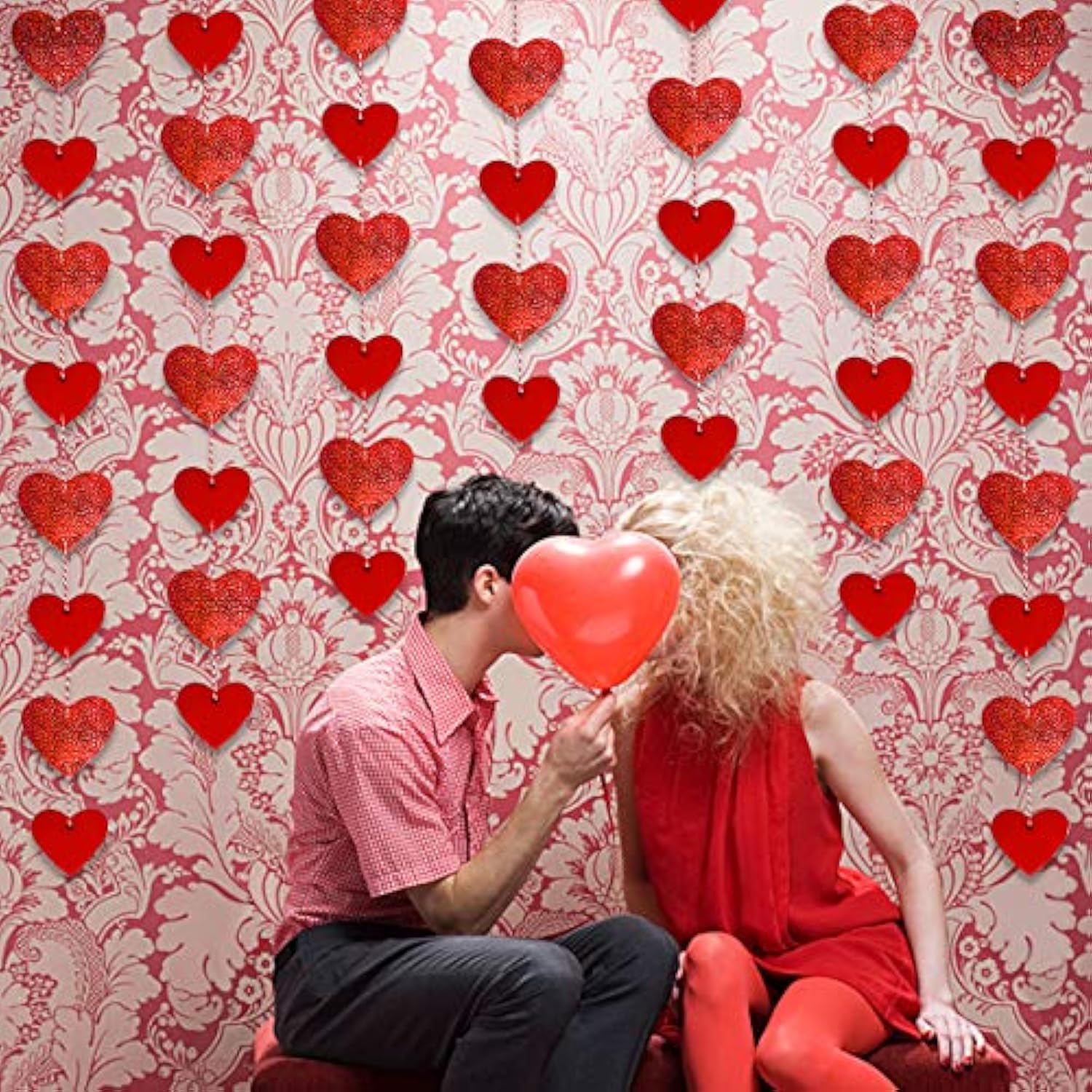 6Pcs Red Valentines Heart Garland Valentines Day Heart Banner Valentin