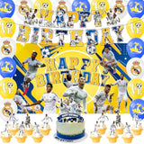 42Pcs Real-Madrid Birthday Party Supplies Pack Includes?Banner?Cake Topper?Blackdrop,Balloons For Rea Madrid Party Decoration