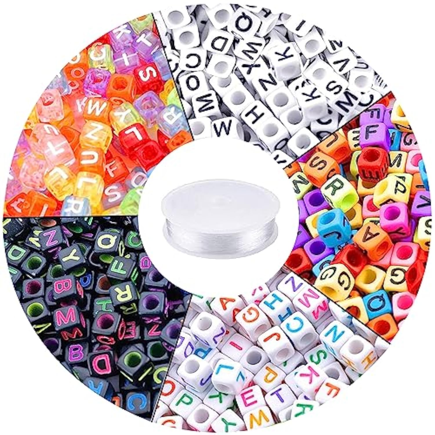 1400PCS Cube Alphabet Beads in 5 Colors with String for DIY Bracelets & Jewelry