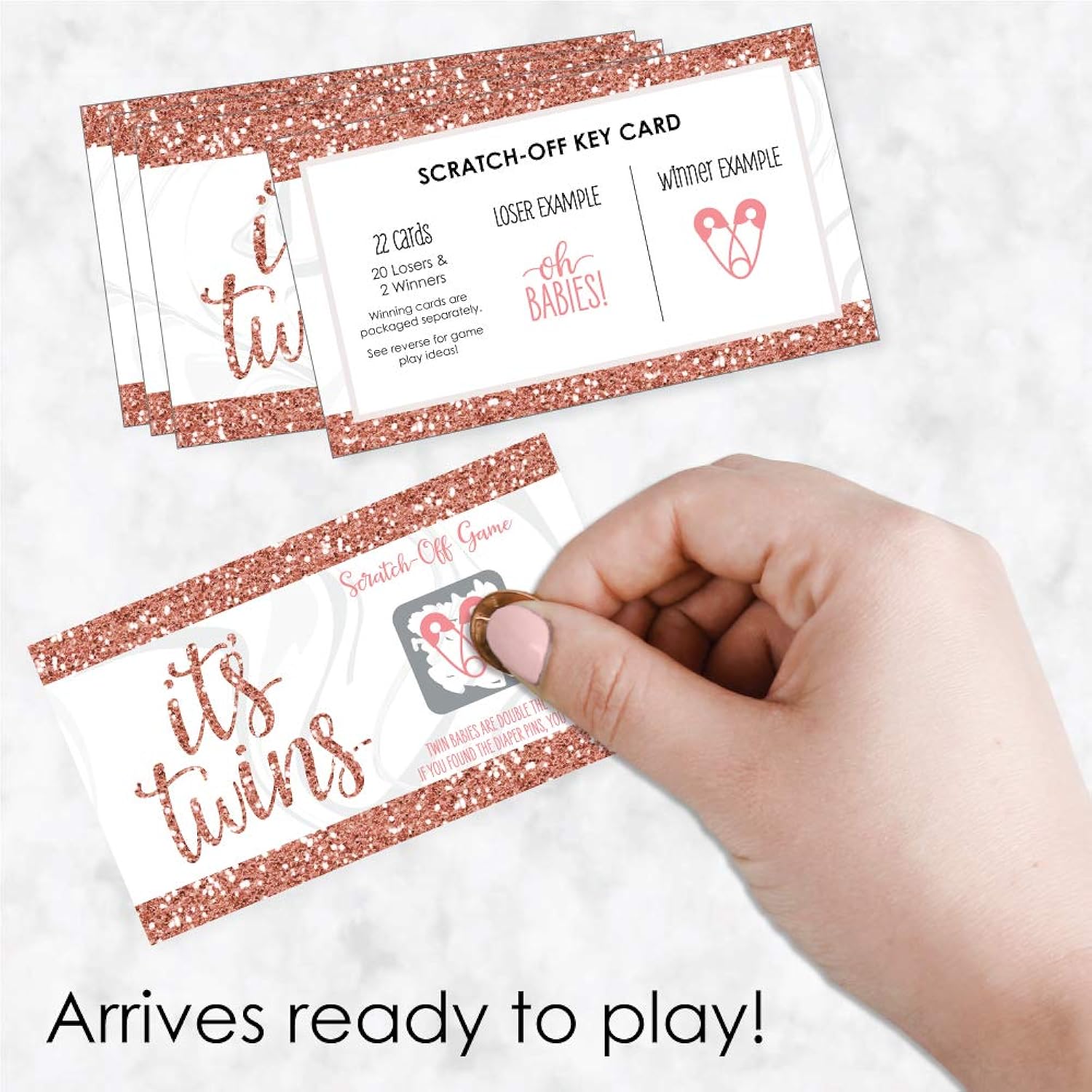 Big Dot of Happiness It’s Twin Girls - Pink and Rose Gold Twins Baby Shower Game Scratch Off Cards - 22 Count