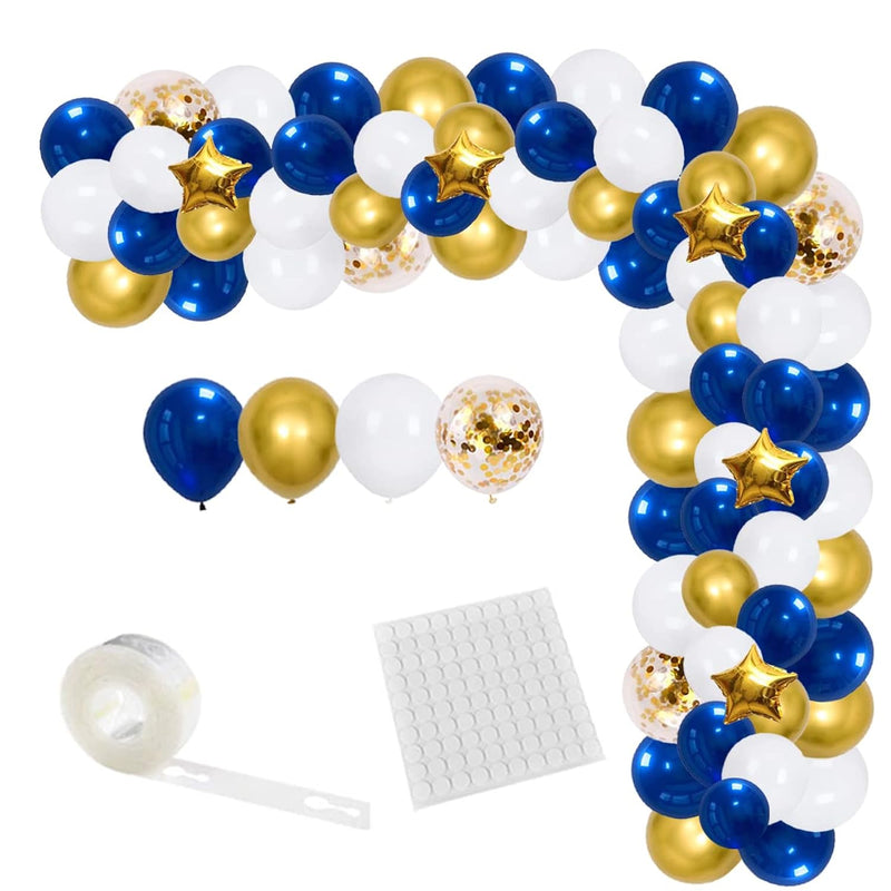 Navy Blue White Gold Balloon Garland Arch Kit - 122Pcs White Navy Blue