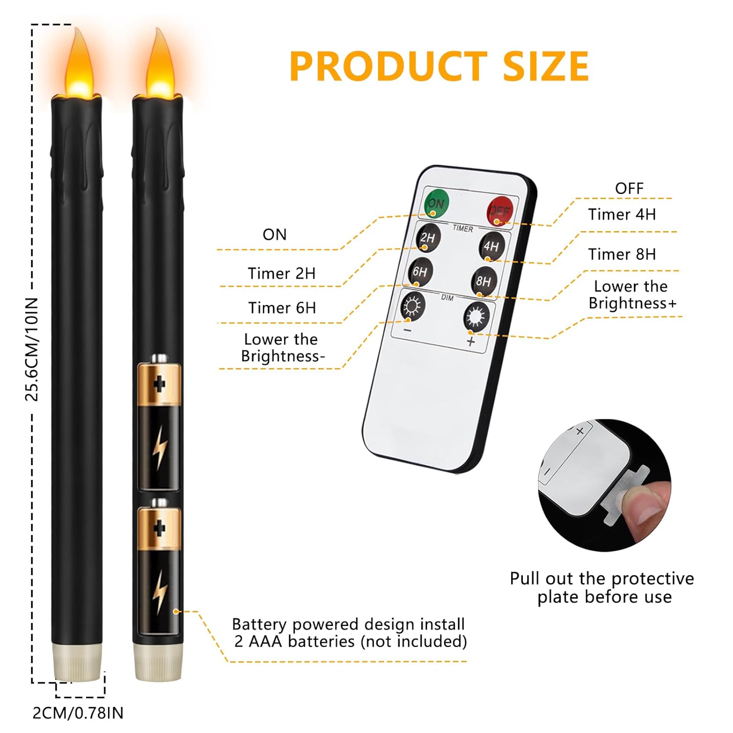 6 Pcs Black Flameless Taper Candles With Remote, 10" Tall Electric Led Candlesticks, Plastic Battery Operated Taper Candles For Halloween Dinner Party Wedding Birthday Home Décor(Black Drip)