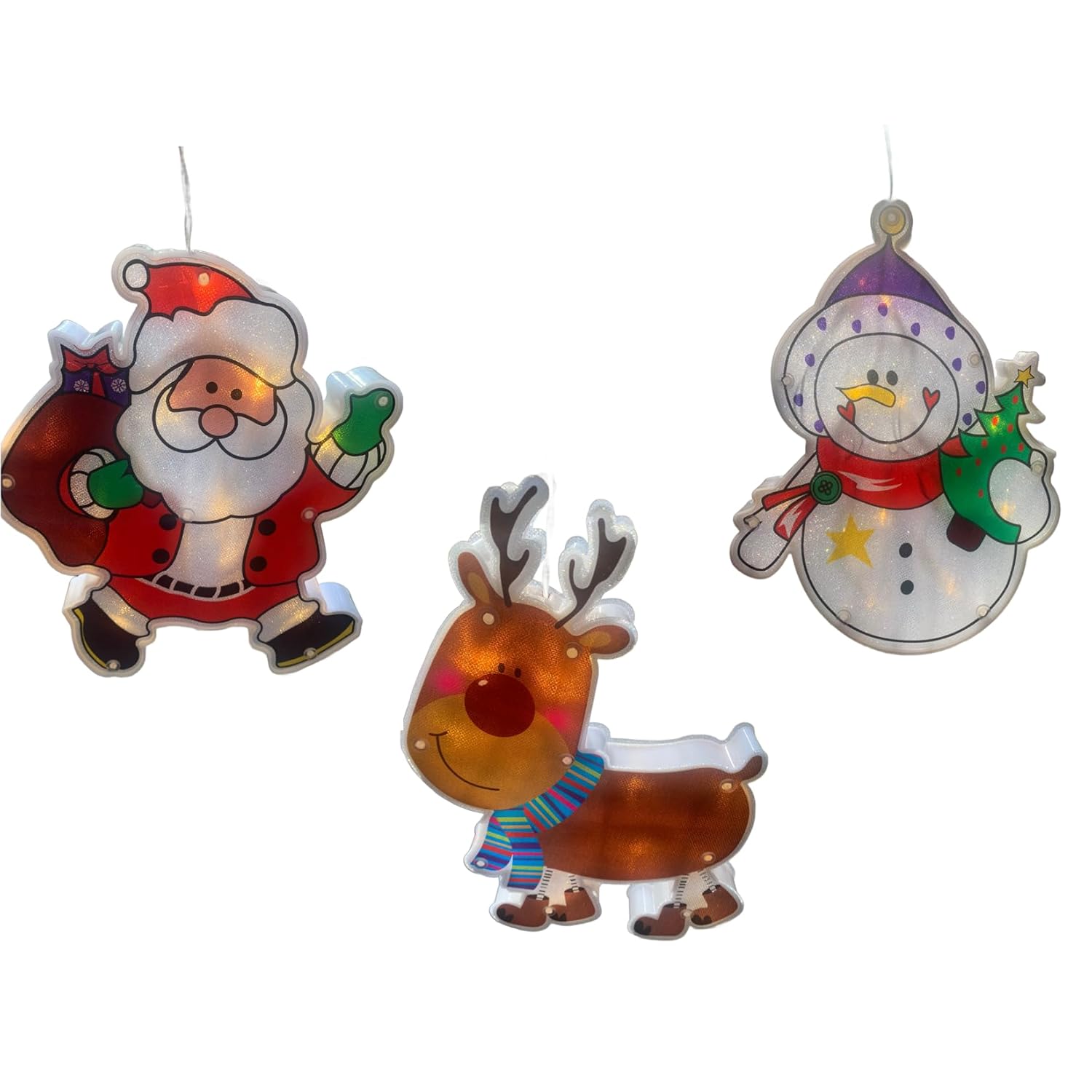 Christmas Led Window Light Decorations Fastened With Suction Cup Or Hook, Battery Operated With On/Off Switch (Holiday T