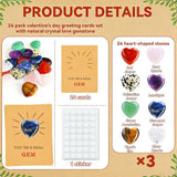 Valentines Day Gifts For Kids – 24 Pack Valentine Cards With Heart-Shaped Gemstones, Natural Crystal Rock Exchange Gifts For Boys & Girls, Classroom School Party Favors