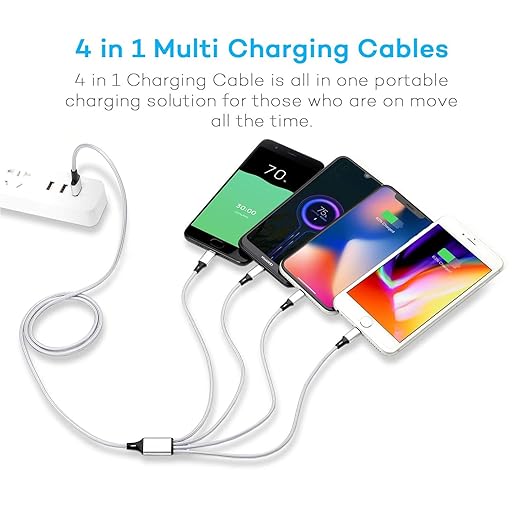 2 Pack 4 in 1 Multi Charging Cable 4FT 3A Fast Charging Nylon Braided Universal Charger Cord for iPhone Samsung Android