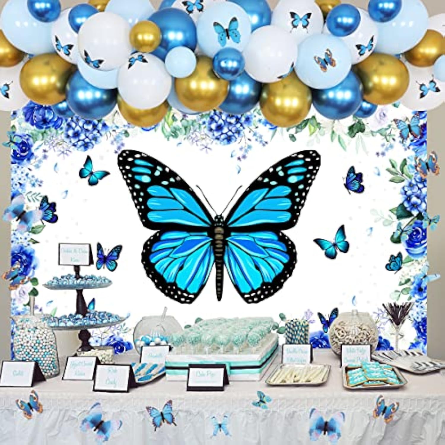 73Pcs Blue Butterfly Balloon Garland Arch Kit, Butterfly Flower Party