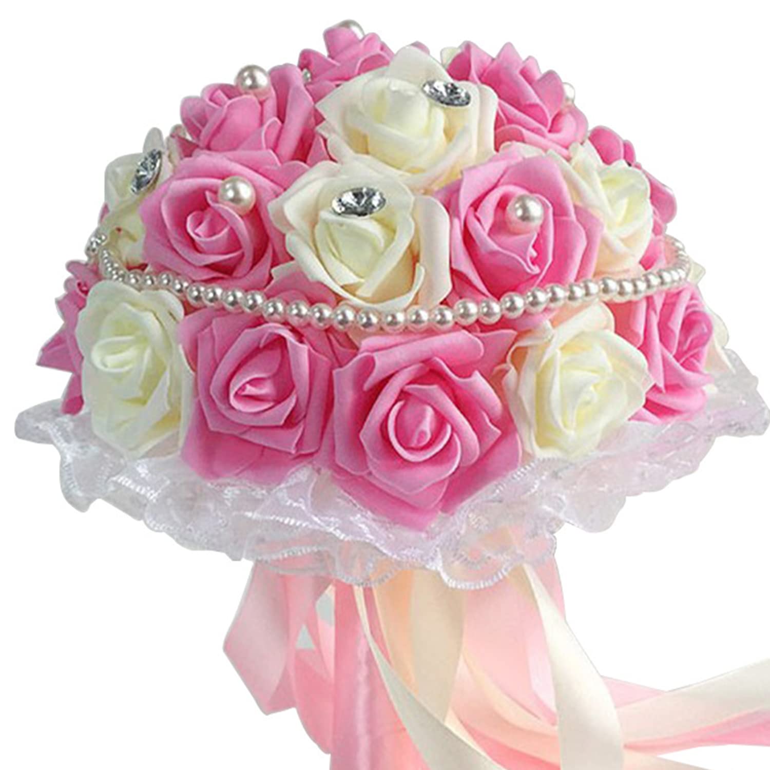 2 Pcs Bride Wedding Handle Foam Flower Rack, Wedding Bouquet Artificial Flowers, With 50 Pcs Plastic Diamond Pin.