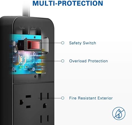 12 Outlet Surge Protector Power Strip 2 USB Ports 6FT Cord 2390J Black
