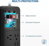 12 Outlet Surge Protector Power Strip 2 USB Ports 6FT Cord 2390J Black