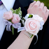 Rose Bridesmaid Wrist Flower, 2 Pack Artificial Rose Flower Wrist Corsage Bride Wrist Corsage For Wedding Party Ceremony, Navy Blue