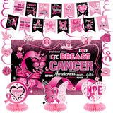 Breast Cancer Awareness Decorations, Pink Ribbon Banner,backdrop, Honeycomb Centerpieces,Breast Cancer Awareness Supplies Decorations for Women Charity Activities