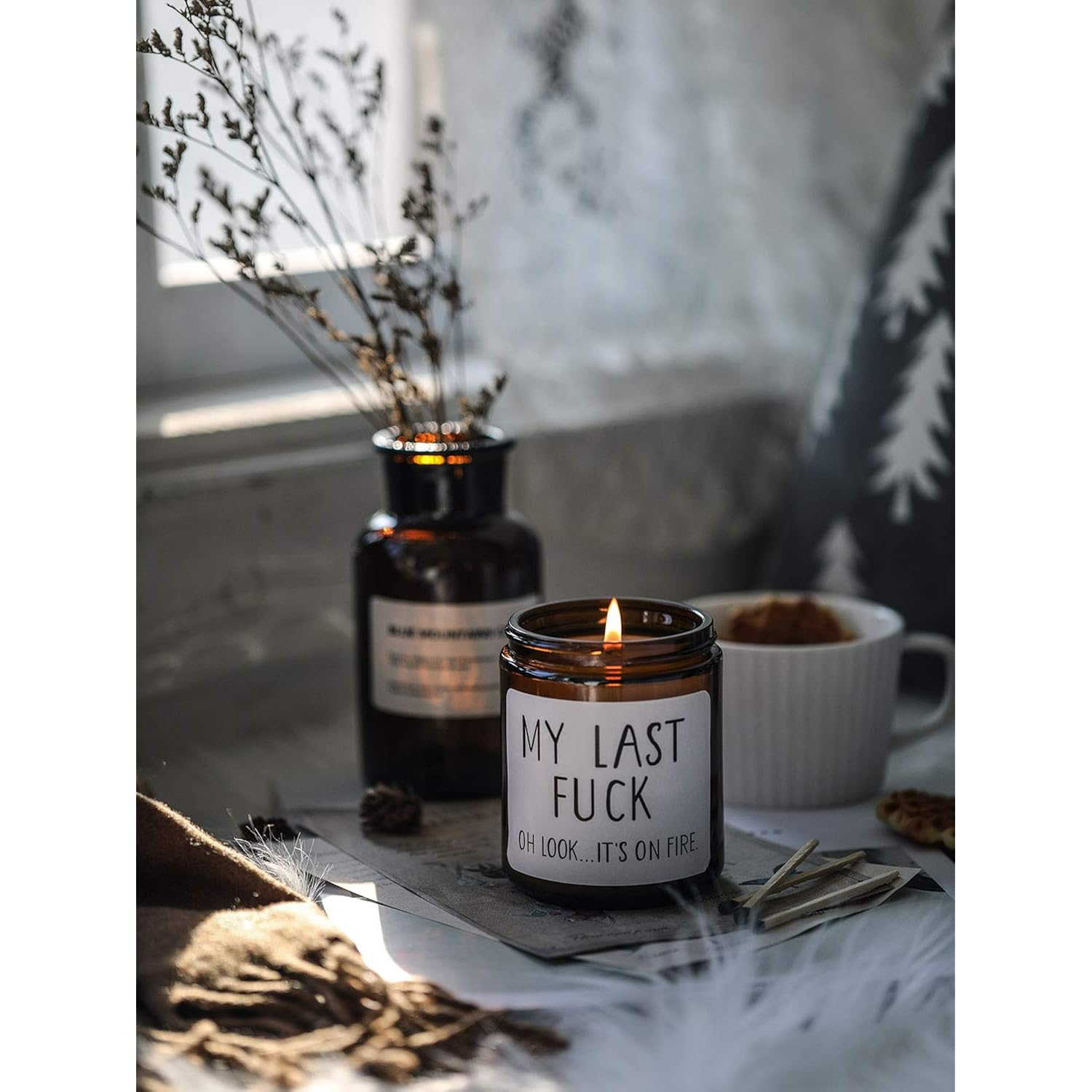 Funny Gifts For Women And Men, My Last Fuck Oh Look It'S On Fire Candle, Cool Funny Birthday Gag Gift For Her, Friends, Bff, Coworkers, Sandalwood & Rose Scented Candle,7Oz