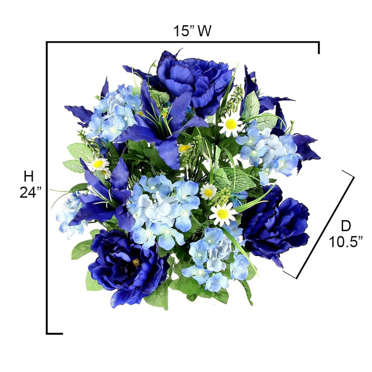 2Pcs Of 24 Stem Artificial Roses Carnation Mixed Bush Spring Faux Flower Arrangement For Outdoor & Indoor Wedding Home Decoration, Cemetery Decorations For Grave, Blue