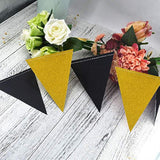 Triangle Flag Bunting Banner, 3 Pack 30 Feet Vintage Style Pennant Banner For Wedding, Baby Shower, Event & Party Supplies 45Pcs Flags (Triangle Flag - Black Gold Glitter)