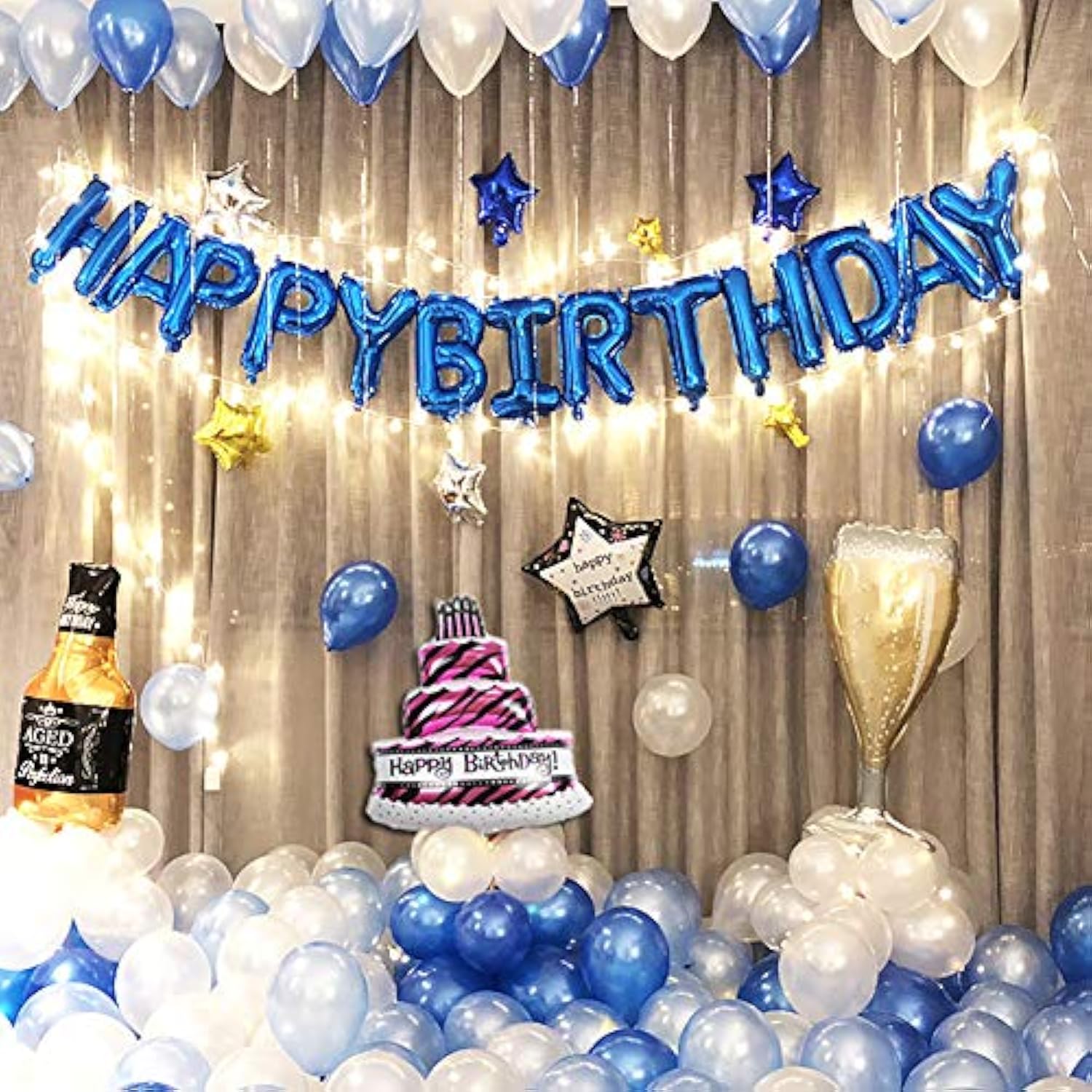 Blue And Silver Happy Birthday Balloons Kit With 16 Inch Mylar Foil Letters Balloon And Star Balloons For Birthday Party Decorations Photo Booth Backdrop
