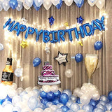 Blue And Silver Happy Birthday Balloons Kit With 16 Inch Mylar Foil Letters Balloon And Star Balloons For Birthday Party Decorations Photo Booth Backdrop
