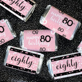 Pink, Black, And White 80Th Birthday Party Mini Candy Bar Wrappers - 42 Count, 80Th Birthday Decorations For Women