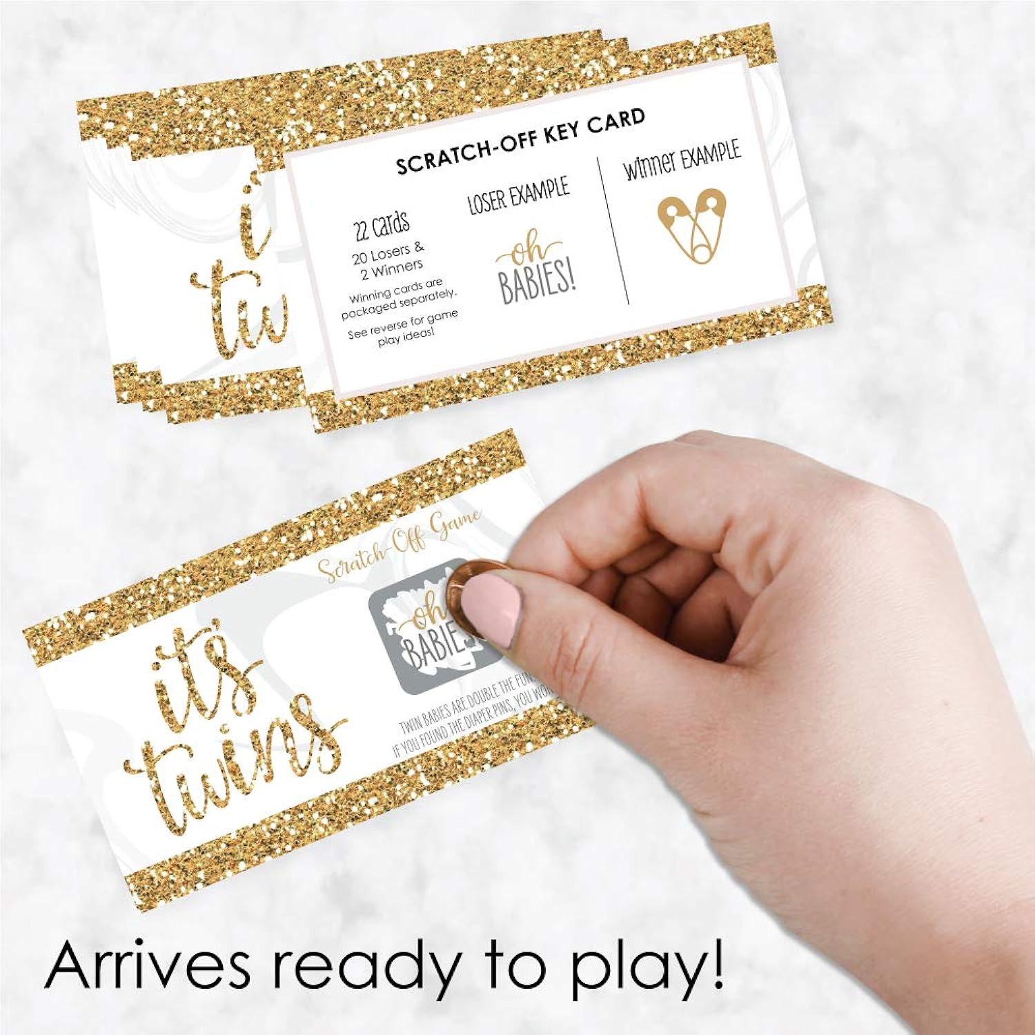 Big Dot of Happiness It's Twins - Gold Twins Baby Shower Game Scratch Off Cards - 22 Count