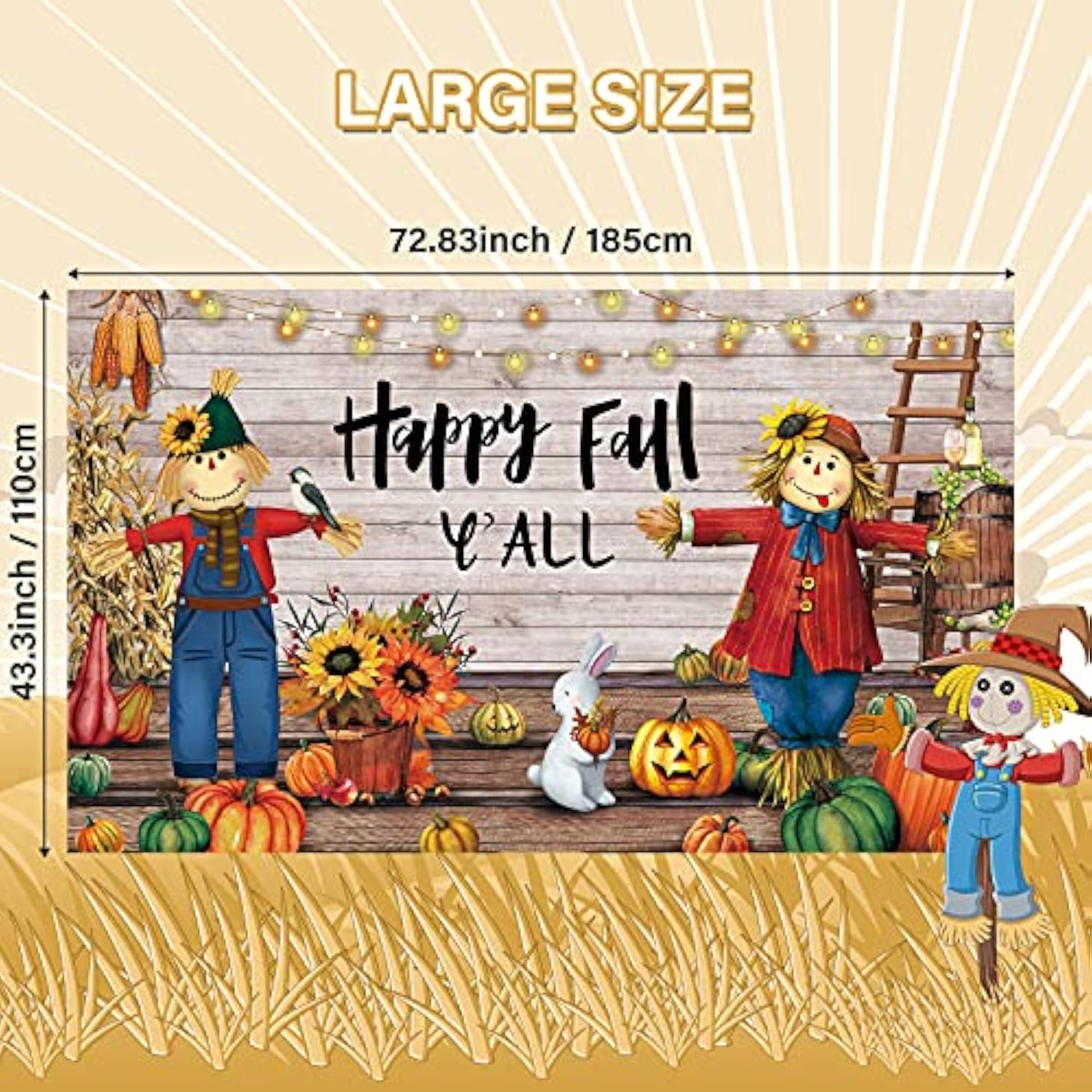 Fall Thanksgiving Party Backdrop Extra Large Thanksgiving Decorations Outdoor Yard Banners Fall Thanks Harvest Photography Backdrop Party Supplies For Autumn Decor, 72.8 X 43.3 Inch