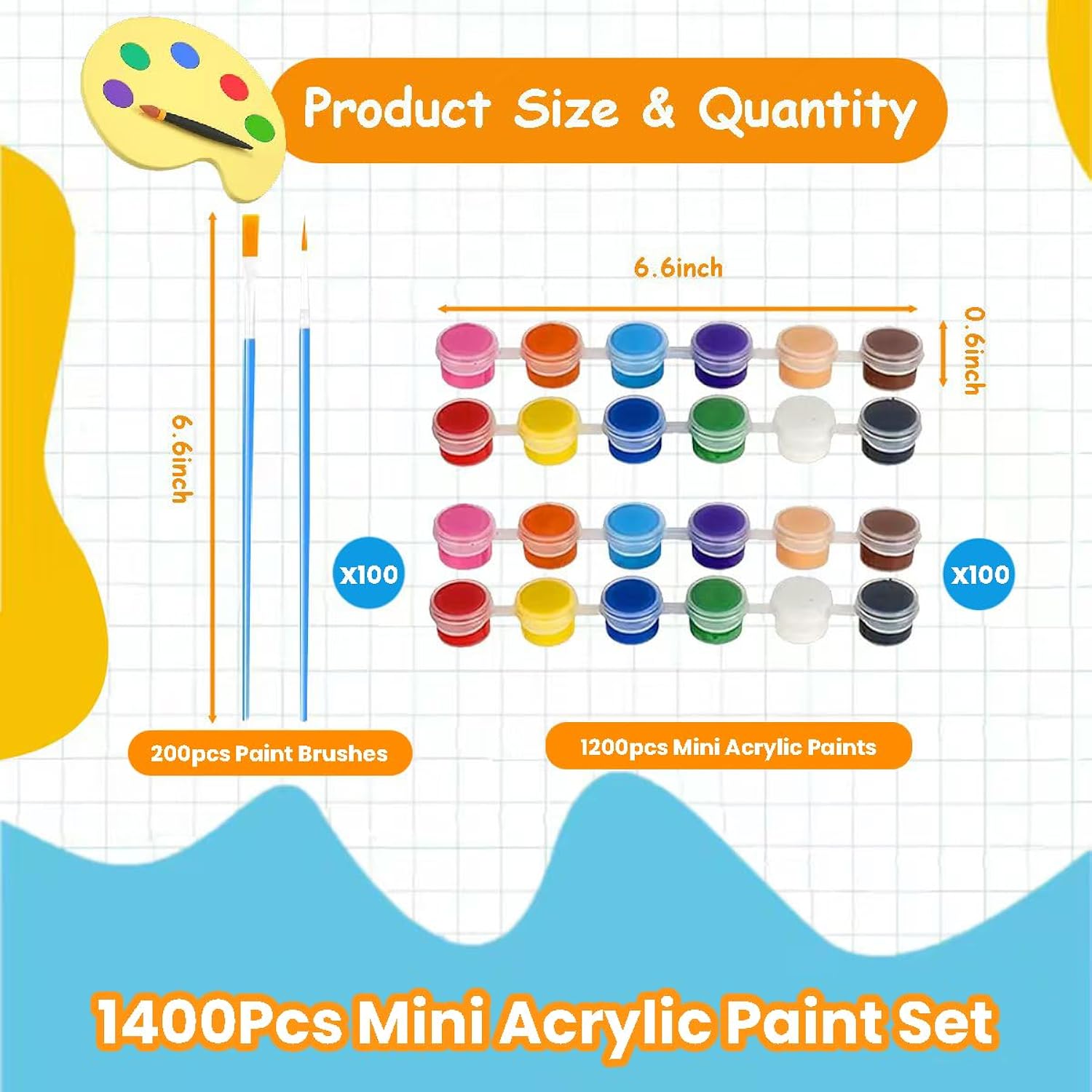 Mini Paint Set, 100 Pack Washable Paint Strips Kit With 200 Painting Brushes, 12 Colors Bulk Mini Acrylic Paint Set For Painting Craft
