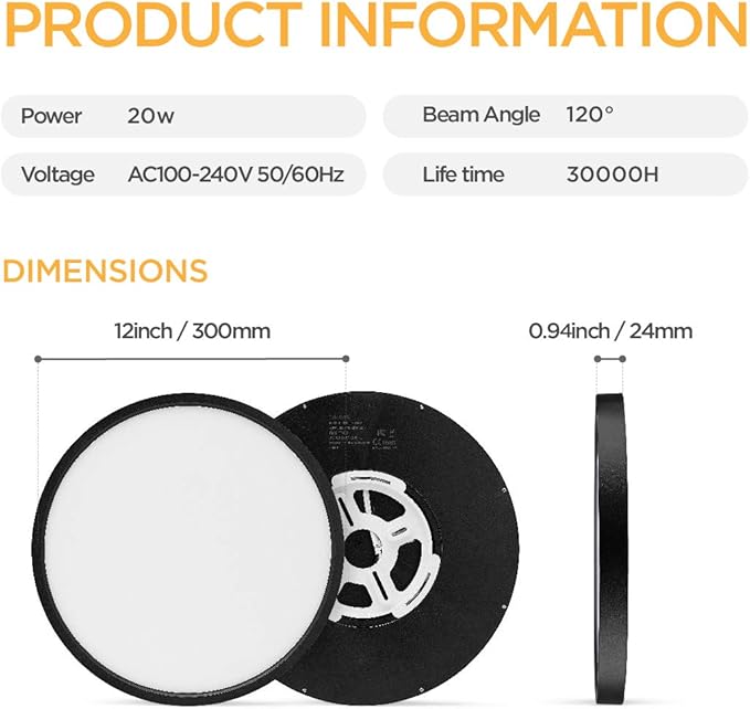 2 Pack 12 Inch LED Ceiling Lights Black 5CCT Flush Mount Fixtures 200W Equivalent