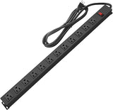 Heavy Duty Metal Surge Protector Power Strip 12 Outlets 6FT Extension Cord Wall Mount Black