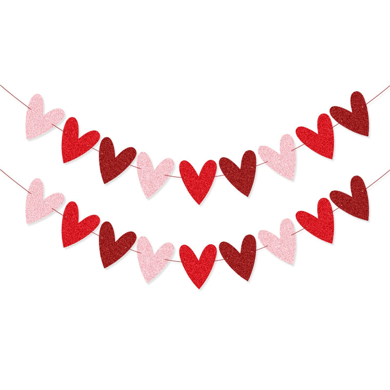 2 Pack Glittery Heart Banner Garland Valentines Day Decorations Pre-St