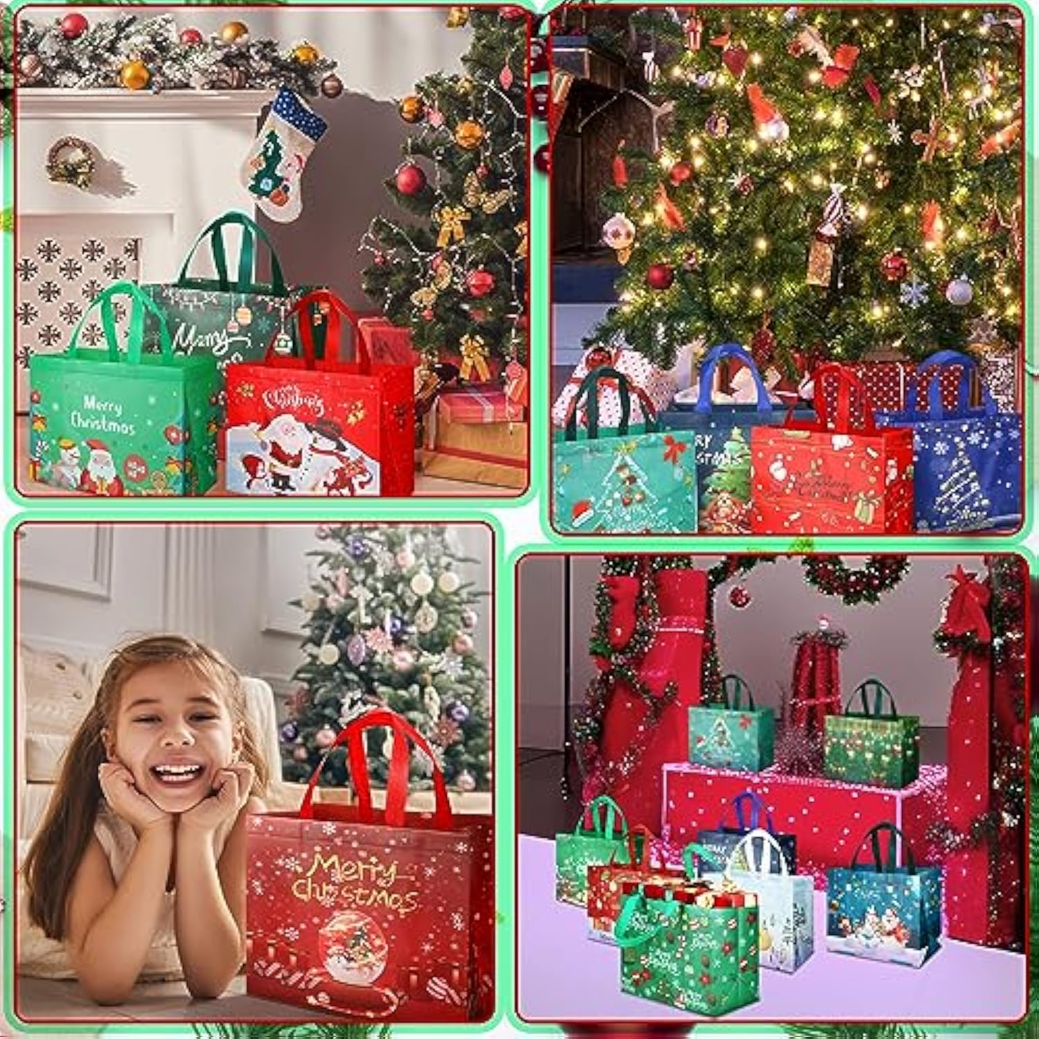 90 Pack Christmas Gift Bags Large Reusable Non-Woven Tote Shopping Bags With Handles For Xmas Gift Wrap Party Favor Christmas Surprise Supplies, 12.6 X 9.8 X 6.7 Inch, 30 Styles