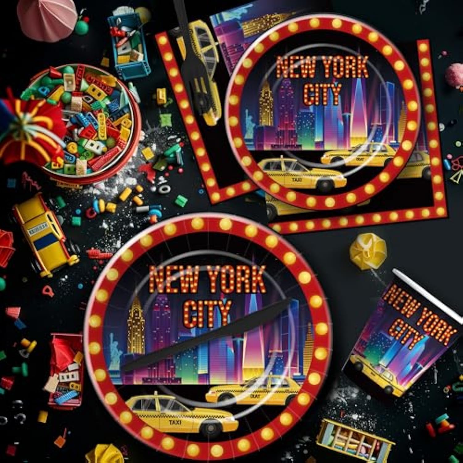 New York City Nyc Party Decorations Tableware - New York Birthday Decorations, Paper Plate, Cup, Napkin, Disposable Cutlery, Nyc Party Supplies For Birthday Baby Shower | 24 Guests