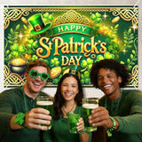 St. Patrick'S Day Banner Happy St. Patrick'S Day Decorations Backdrop 71X43 Inch Shamrock Gold Coin Green Hat Party Wall Decor Holiday Photo Background Indoor Outdoor