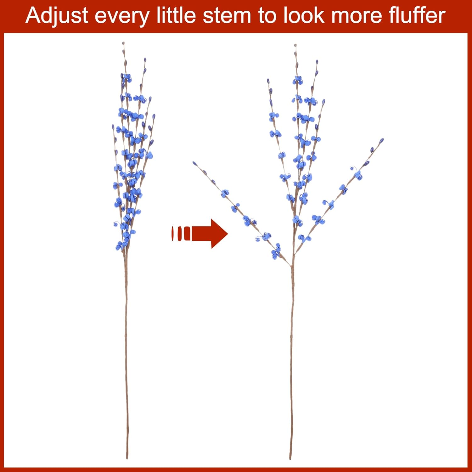 15Pcs Artificial Flowers 22.4" Faux Flowers Fake Bulk Branches Bouquets For Home Office Garden Vase Table Wedding Decoration, White, Blue, Red