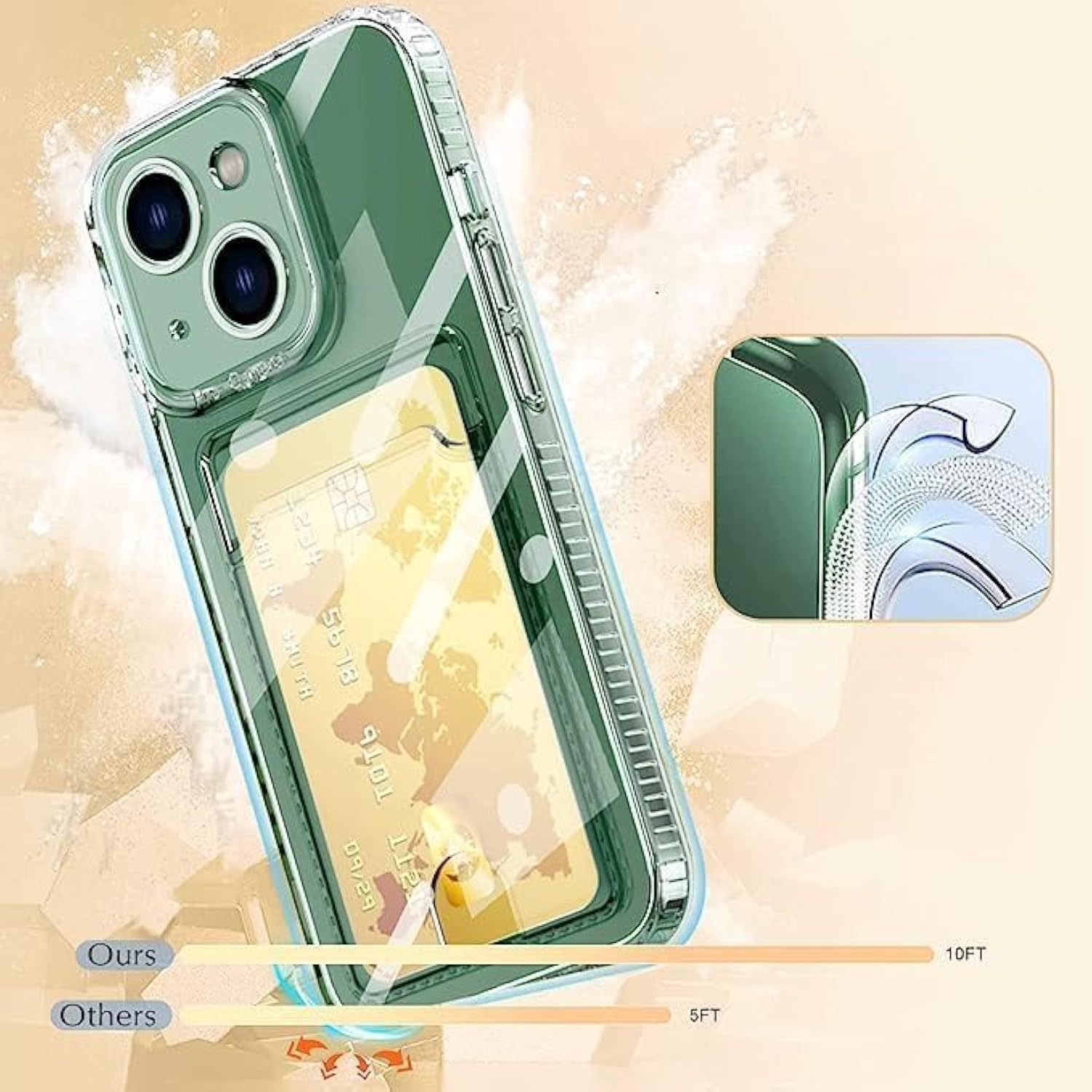 Clear Card Slot Case for iPhone 16e/iPhone 17e with Card Holder and Shockproof Protection