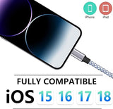 3 Pack 6FT Lightning Fast Charging Cable Nylon Braided for iPhone 14 13 12 11 iPad