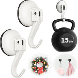Suction Cup Hooks For Door Wreaths, 2 Pcs Removable & Reusable Christmas Wreath Hangers For Front Doors, No Drill Heavy Duty Vacuum Shower Hooks For Window Bathroom Towels Rv Home Storage Hooks(White)