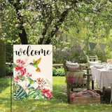 Hummingbird Floral Welcome Garden Flag 12X18 Inch Double Sided Outside, Spring Summer Burlap Small Yard Outdoor Flag