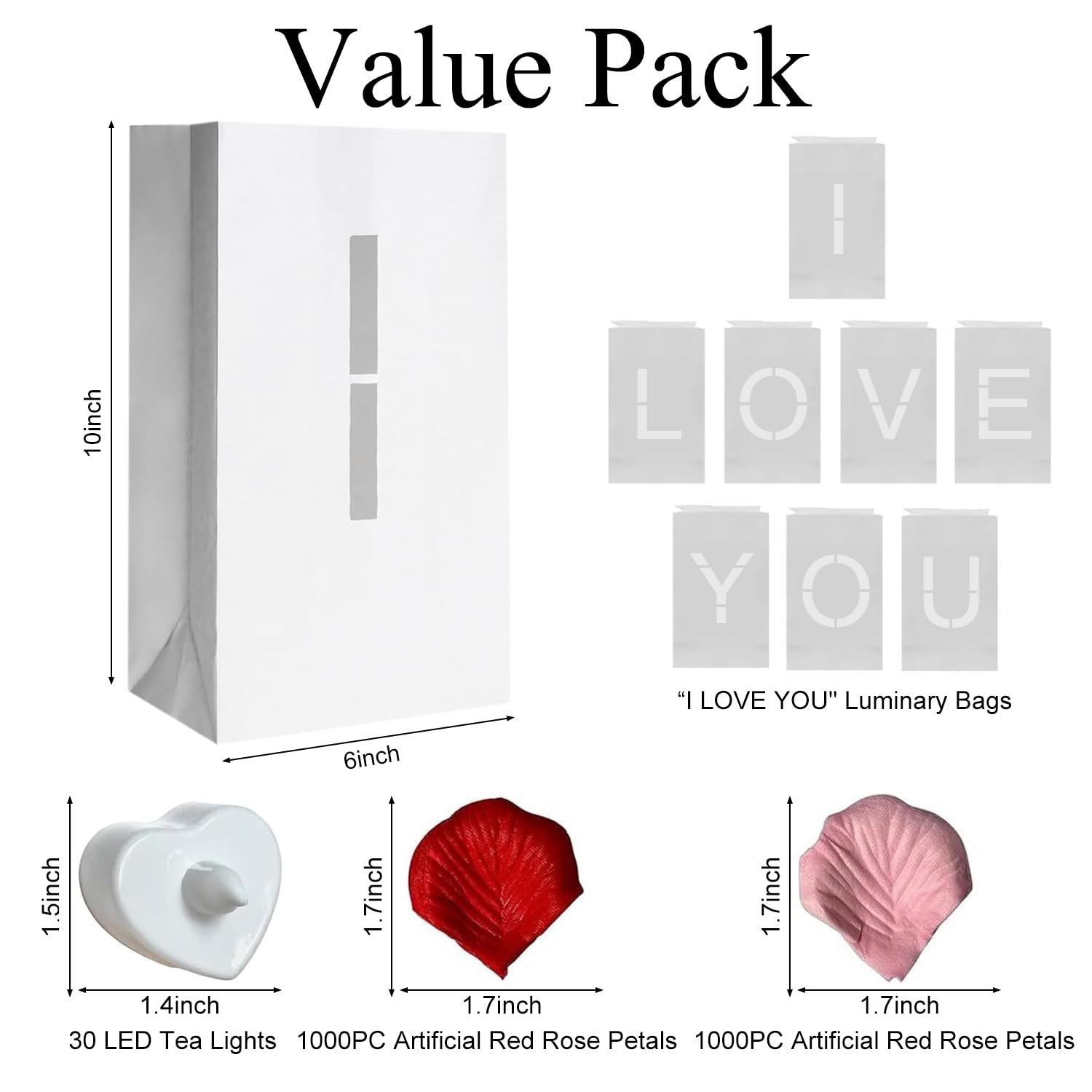 Special Night Romantic Decorations, Valentine'S Day Decorations - I Love You Light Up Letters Luminary Bags With Bright Flameless Tea Candles And Fake Rose Petals, Happy Anniversary