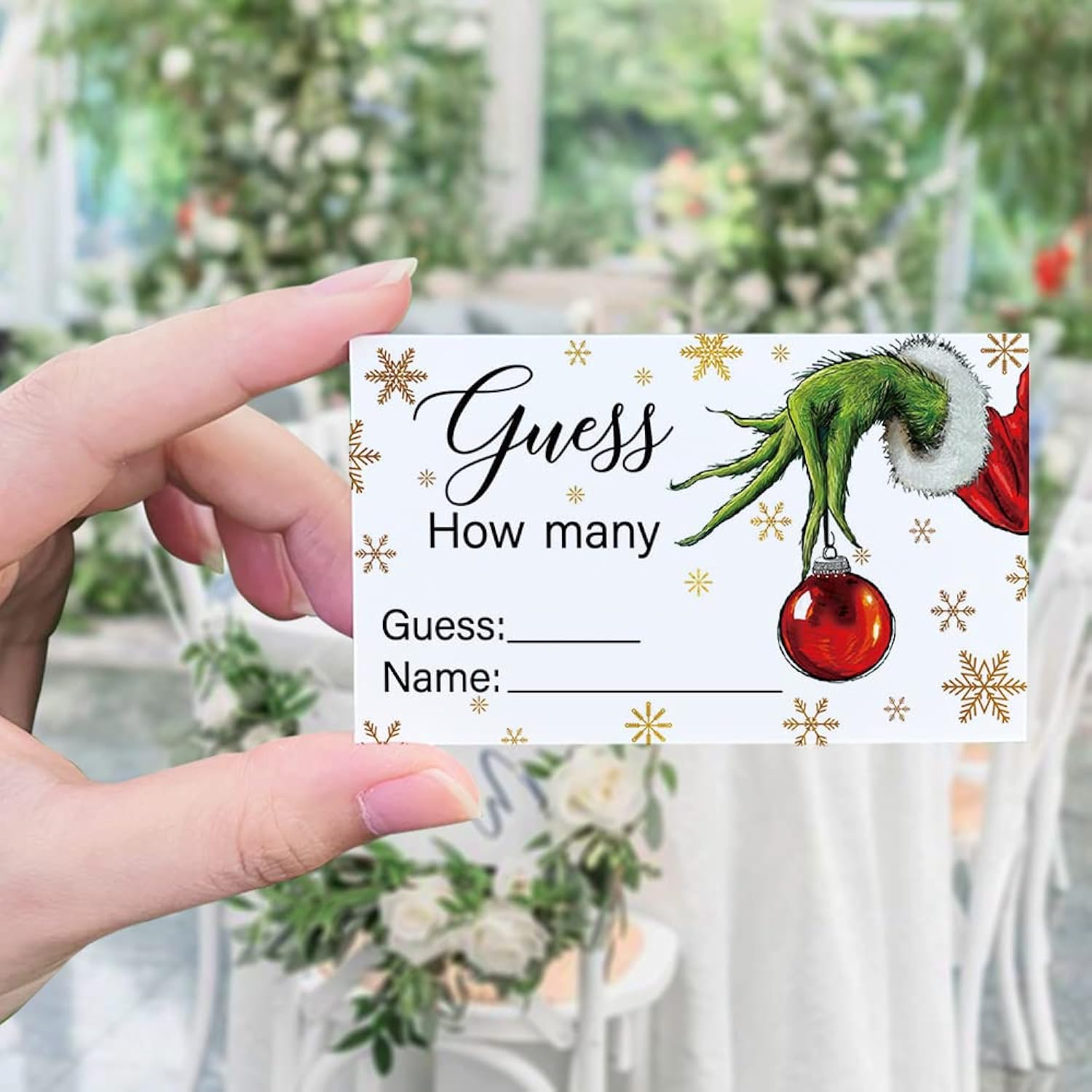 How Many Cristmas Kisses Are In The Jar Christmas Theme Party Sign, Snowflake Decorations Theme Party Game Card Kit (1 Sign & 50 Guessing Cards), Festive Activities Party Games Card-16