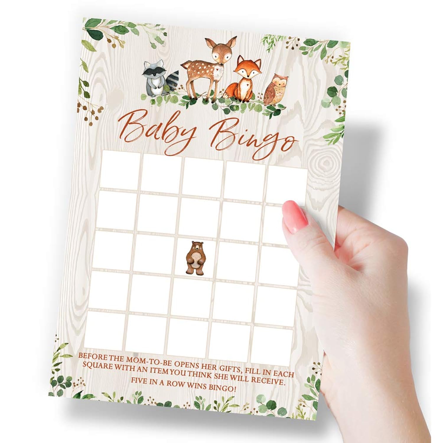 Woodland Baby Shower Game - Baby Bingo, Set Of 50