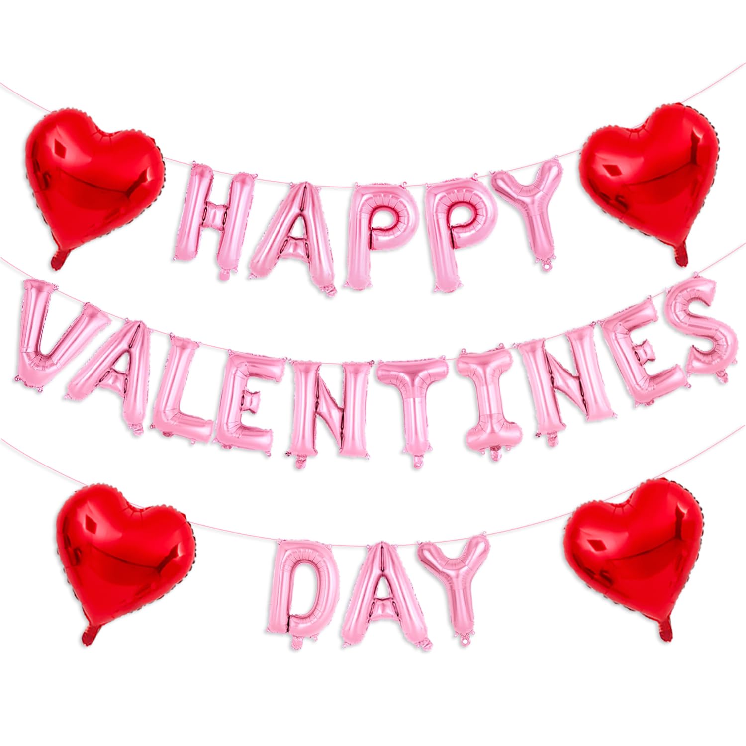 Pink Happy Valentines Day Balloons, 16 Inch Valentines Decorations Balloons Red Heart Balloon For Valentine Day Decorations For Party Hotel Room Office Classroom