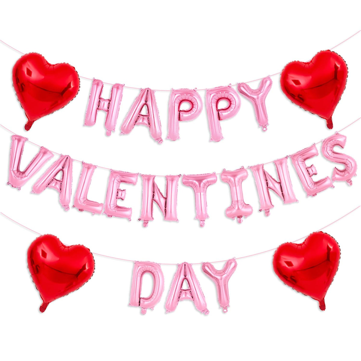 Pink Happy Valentines Day Balloons, 16 Inch Valentines Decorations Balloons Red Heart Balloon For Valentine Day Decorations For Party Hotel Room Office Classroom
