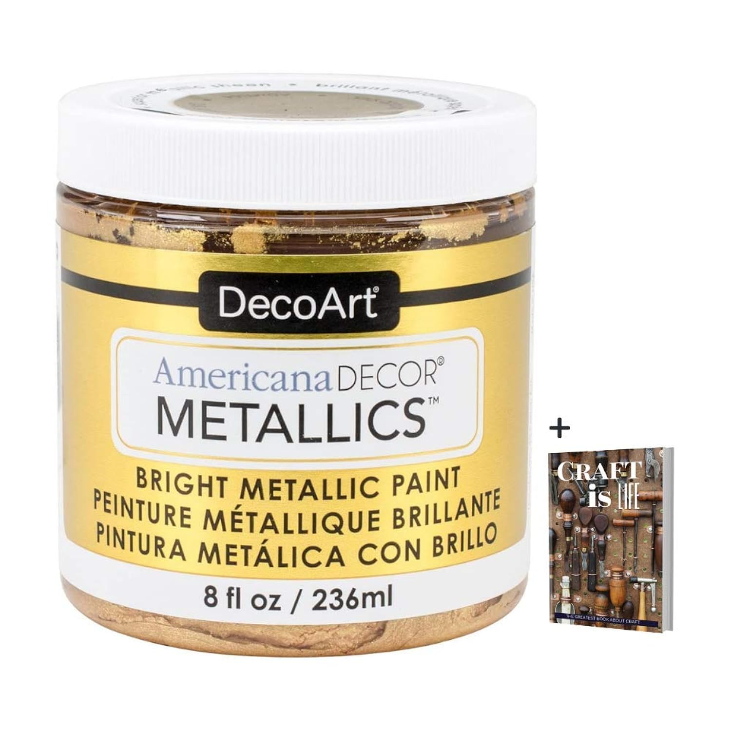 DecoArt Americana Decor Metallics 24K Gold - 8oz Metallic 24K Gold Acrylic Paint - Water Based Multi Surface Paint for Arts and Crafts, Home Decor, Wall Decor, Gilding & Touch Ups & Book