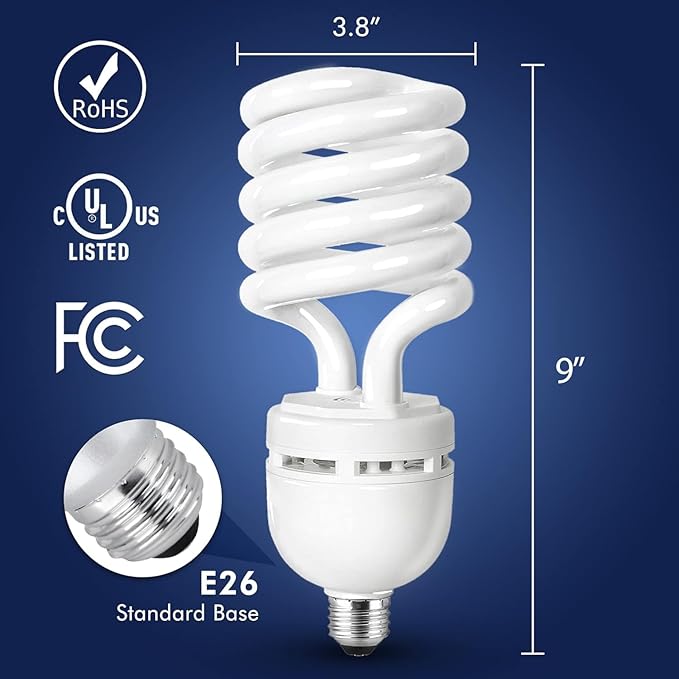 40W T4 Spiral CFL Light Bulb 150W Equivalent 4100K Cool White 2650 Lumens E26 Medium Base