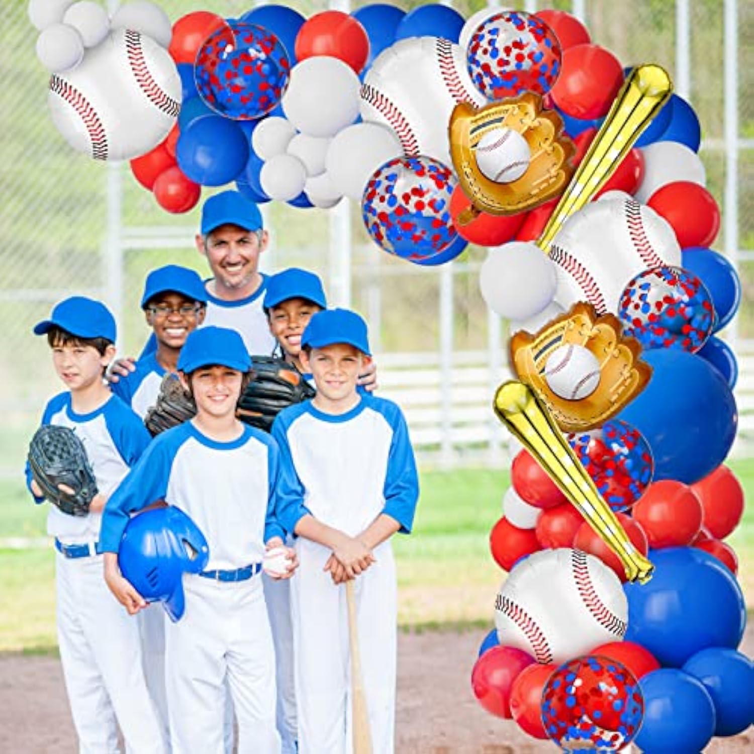 Baseball Balloon Garland Arch Kit Baseball Party Decorations With 113Pcs Red White Blue Confetti Latex Balloons Baseball Foil Balloons For Baseball Theme Birthday Party Supplies Baby Shower