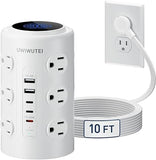 Tower Power Strip 12 Outlets 5 USB Ports 3 USB C PD20W Fast Charging 10FT Extension Cord