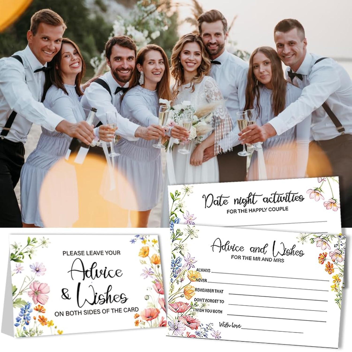 50Pcs Advice And Wish Cards For The Mr And Mrs, Flower Wedding Advice Cards For Bridal Shower Games Bridal Shower Decorations