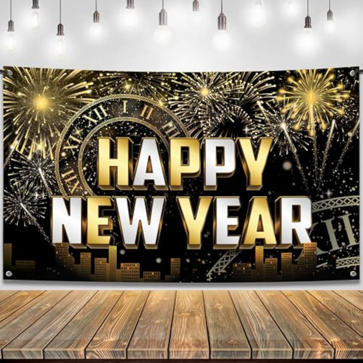 XL Happy New Year Banner 72x44 Inch 2026 Party Backdrop