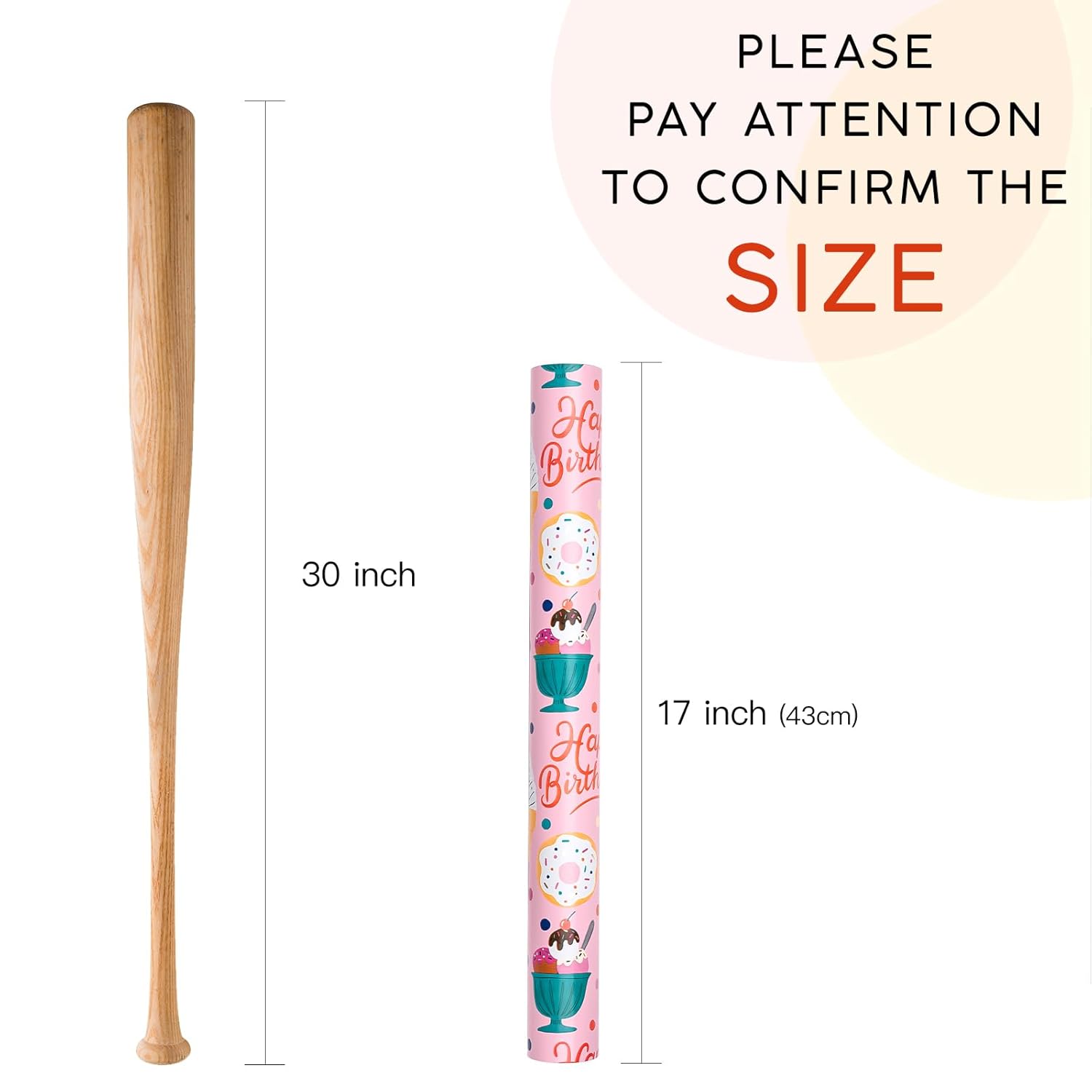 Birthday Wrapping Paper Roll - Mini Roll - 17 Inch X 33 Feet - Gold Foil Icecream Pink Happy Birthday Wrapping Paper For Kids Girls Celebration, Party, Baby Shower