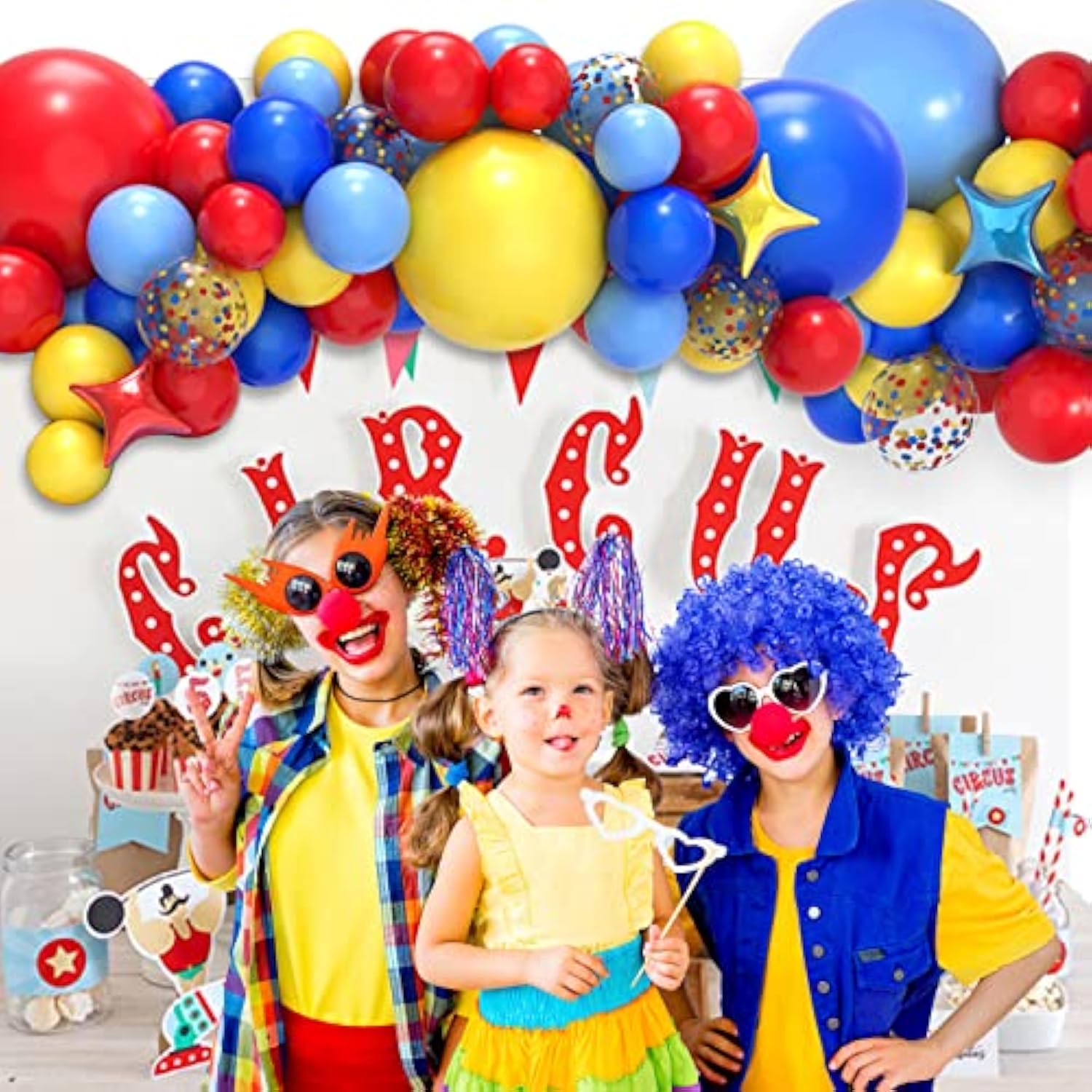 Carnival Balloon Arch Kit With 123Pcs Red Blue Yellow Rainbow Latex Confetti Balloons For Birthday Party Decorations
