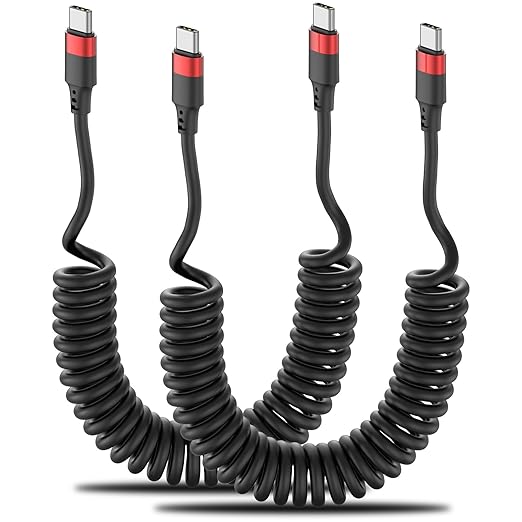 2 Pack 3FT Coiled USB C to USB C Fast Charging Cable for CarPlay iPhone Samsung Pixel